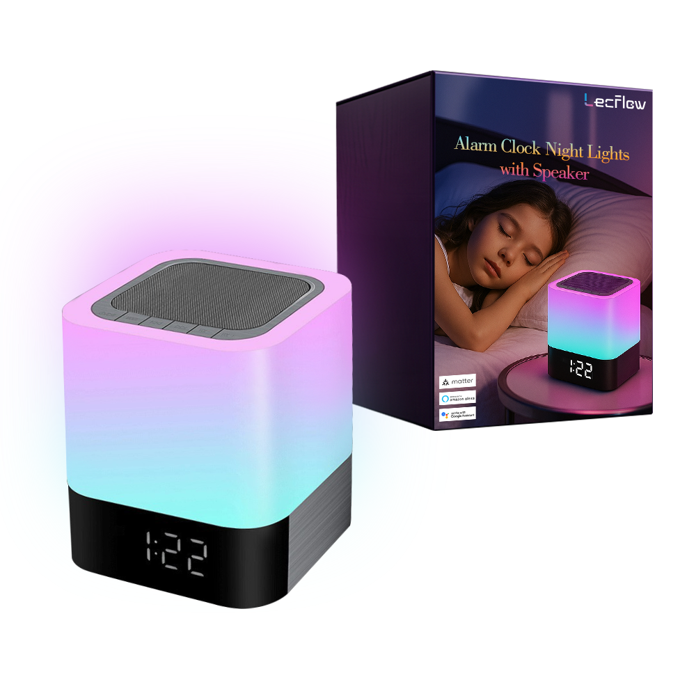 Multi-Color Night Lamp LED Alarm Clock Bedside Lights MP3 Player with Bluetooth Speaker for Bedroom/Kids’ Room